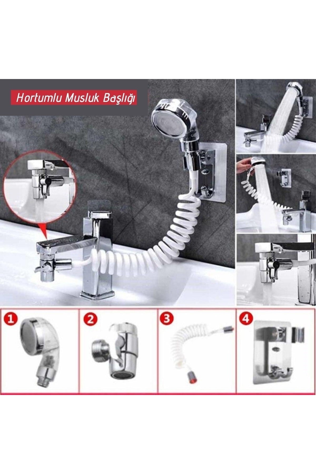 BFR GIDA 2 In 1 Spiral Hortumlu Ayarlanabilir Hareketli Banyo Mutfak Lavabo Musluk Duş Başlığı