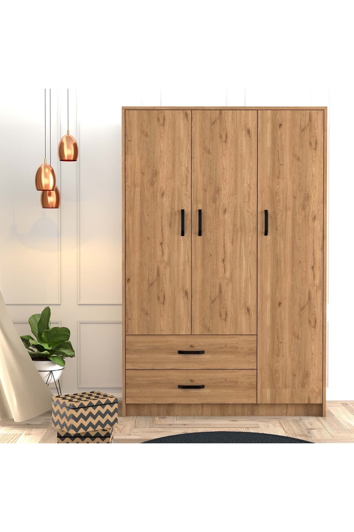 Mezza Grande Modern 3 Kapılı 2 Çekmeceli Gardırop 3506