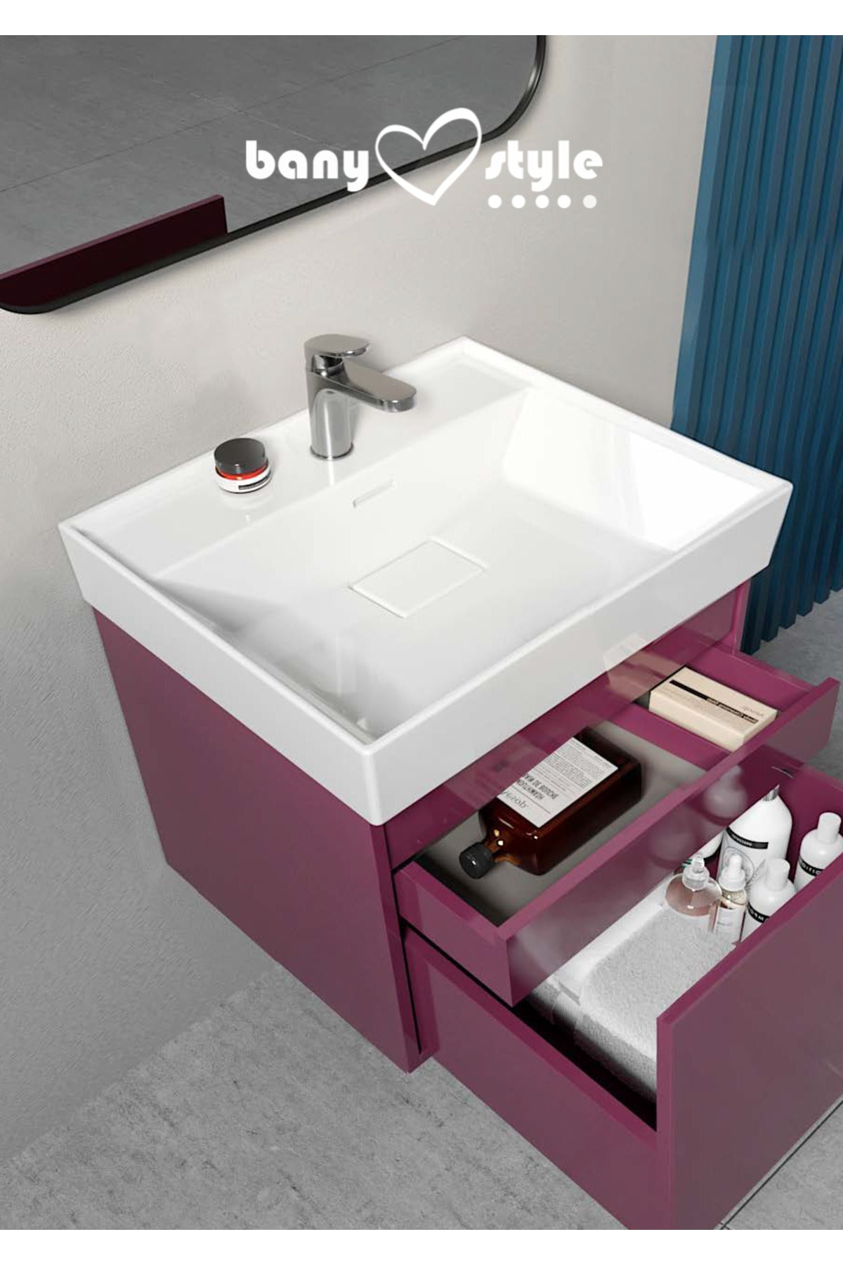 TURKUAZSERAMİK Turkuaz Cerastyle Dolap Uyumlu & Tezgah Üstü Sharp Etajerli Lavabo 48 Cm 037000u
