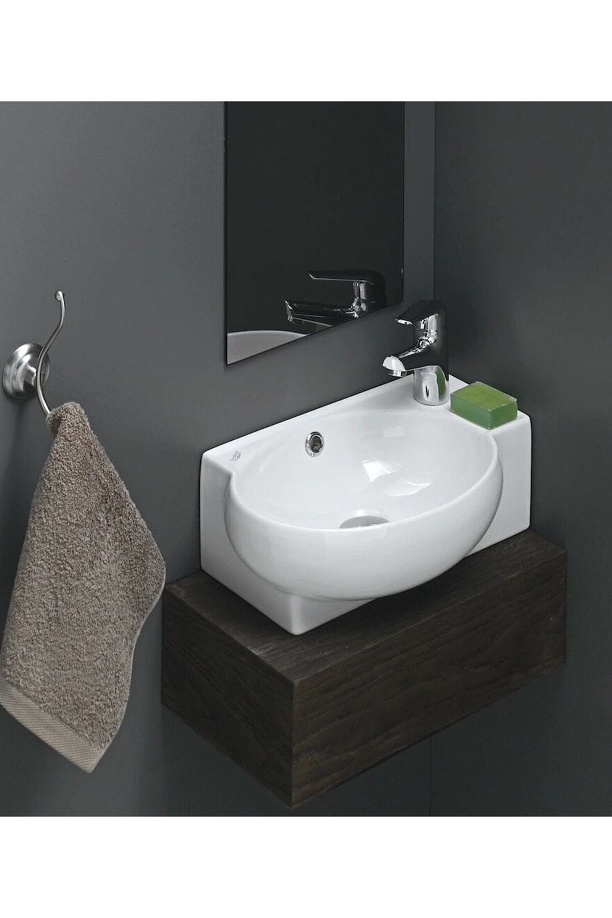 TURKUAZSERAMİK Banyo Ve Tuvalet Mini Köşe Lavabo 28*45 Cm (BANYO DOLABI DAHİL)