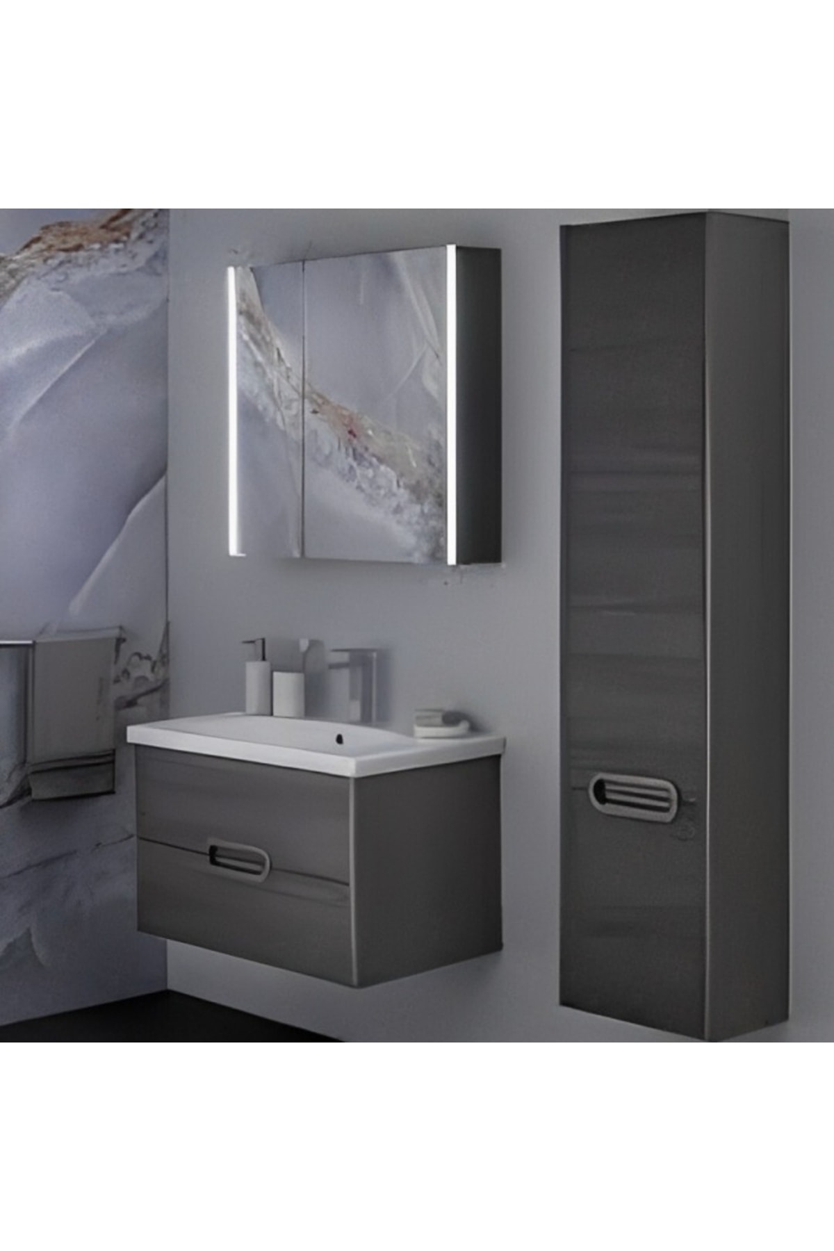 GÜRAL VİT Rem Dolap Uyumlu Etajerli Lavabo 45*80 Cm