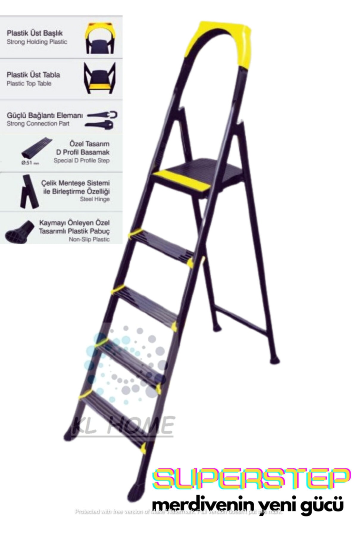 KL HOME 4 1 Basamak Superstep Merdiven 150kg Taşıma Kapasitesi Fma07259